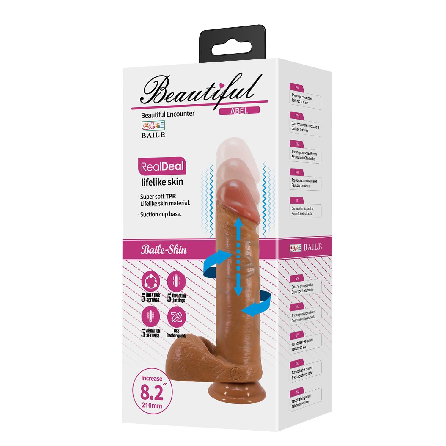 21 cm İleri Geri & Rotasyon Hareketli Titreşimli  Gerçekçi Vantuzlu Melez Penis - Abel
