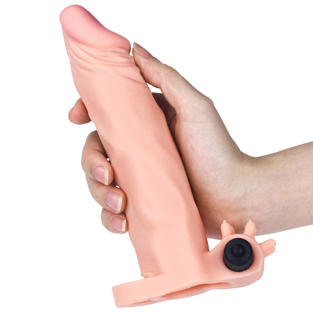 7,5 cm Uzatmalı Realistik Titreşimli Penis Kılıfı X-TENDER