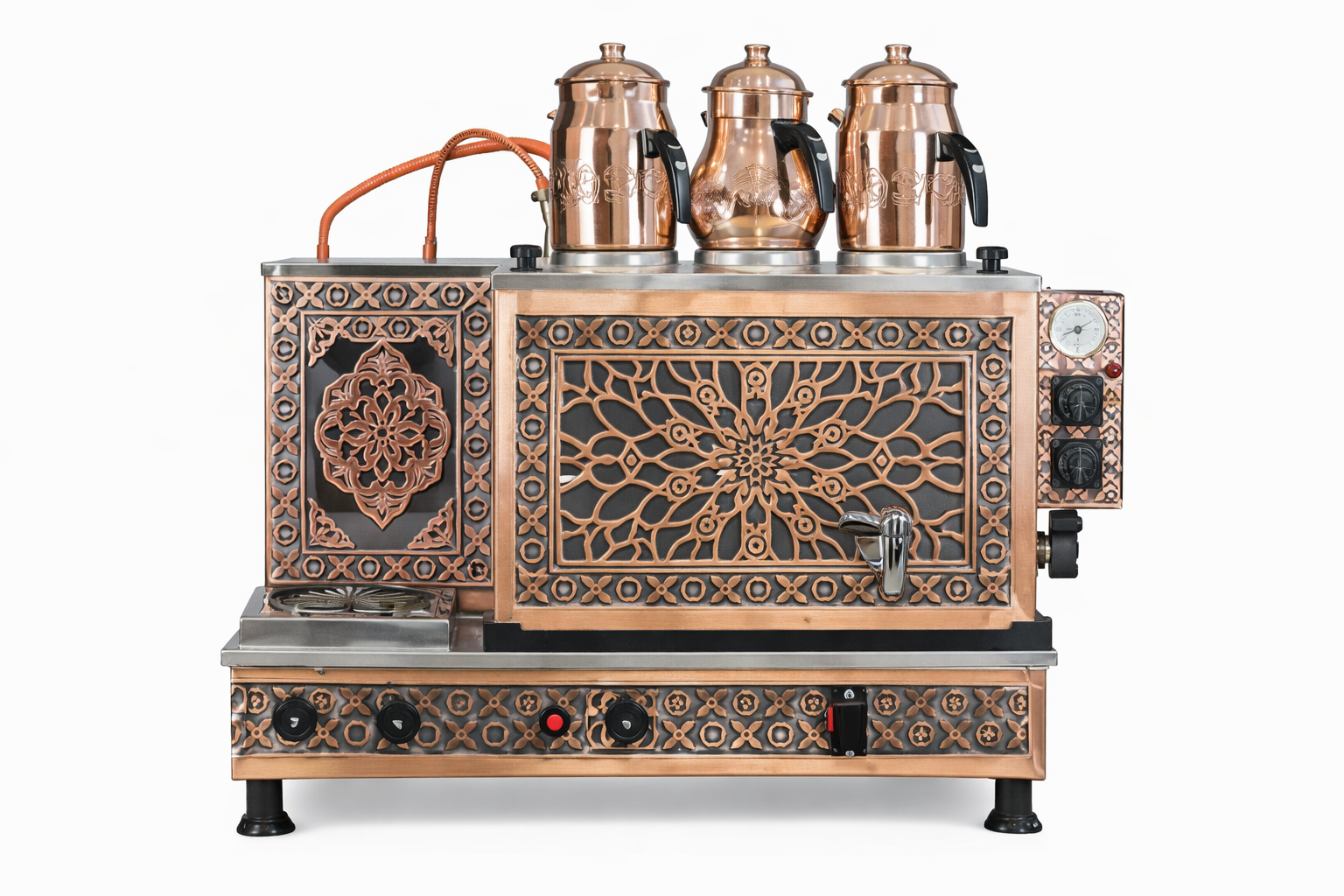 3 Demlikli Full Otomatik Bakır Çay Kazanı Doğalgaz&Elektrik