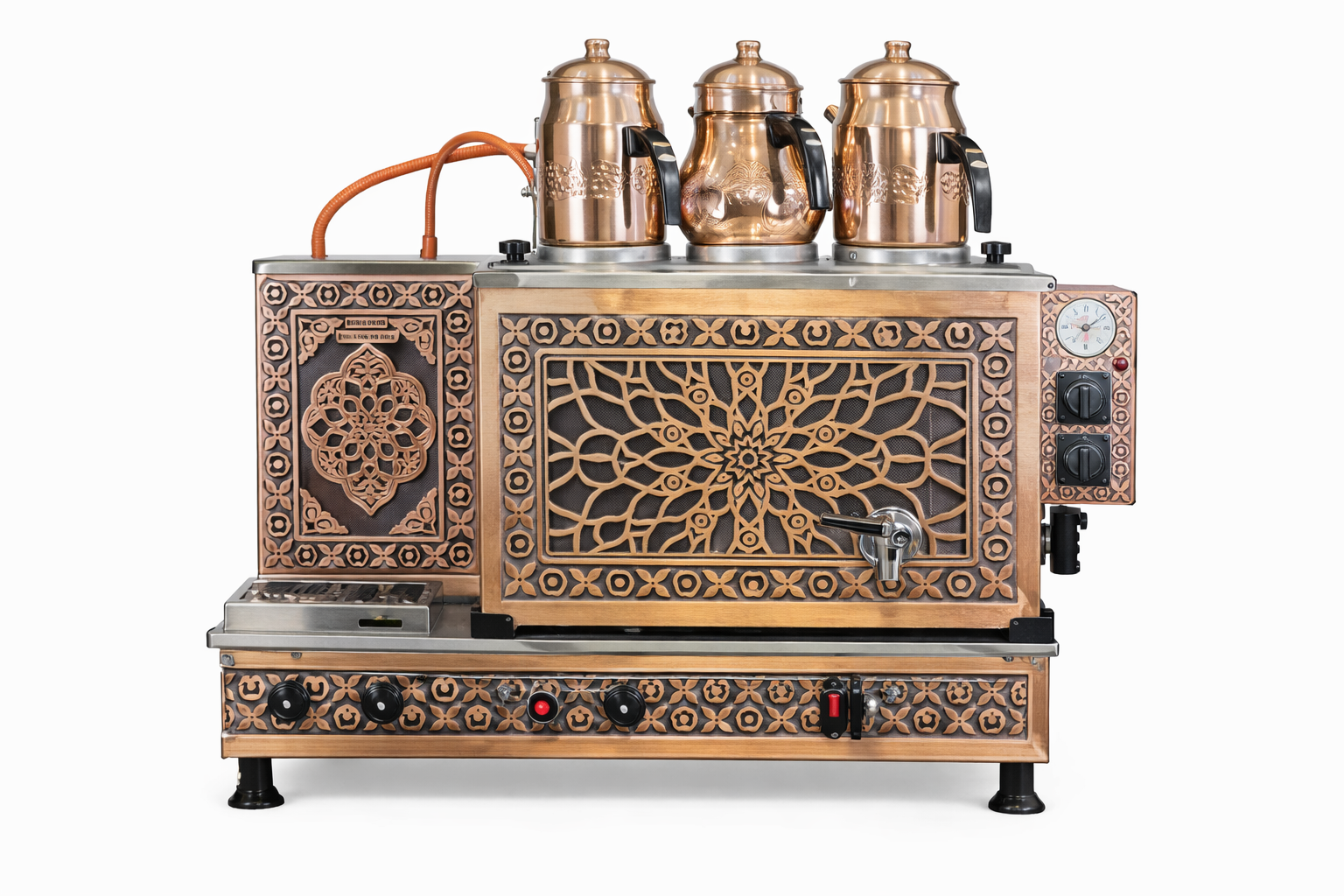 3 Demlikli Bakır Kahveci Ocağı Elektrikli Pleytli