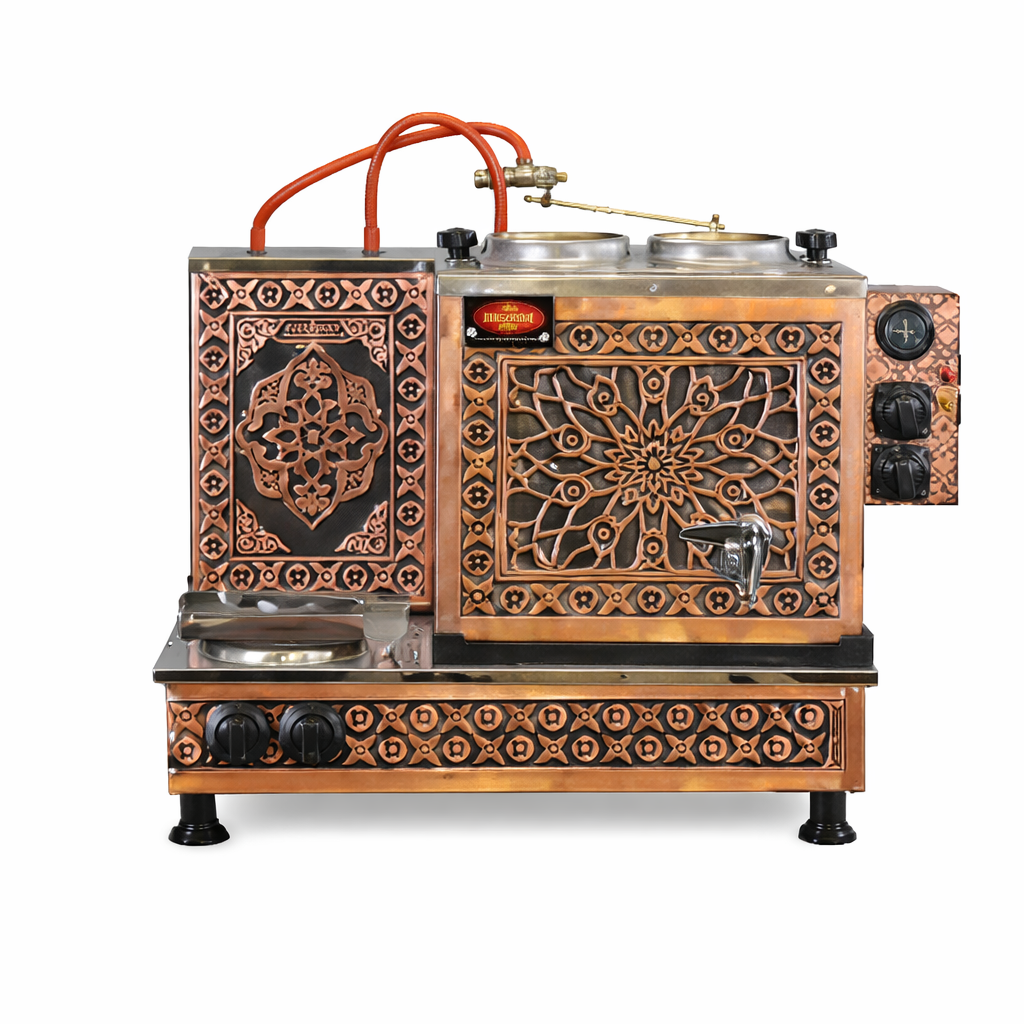 2 Demlikli Bakır Kahveci Ocağı Elektrikli Pleytli