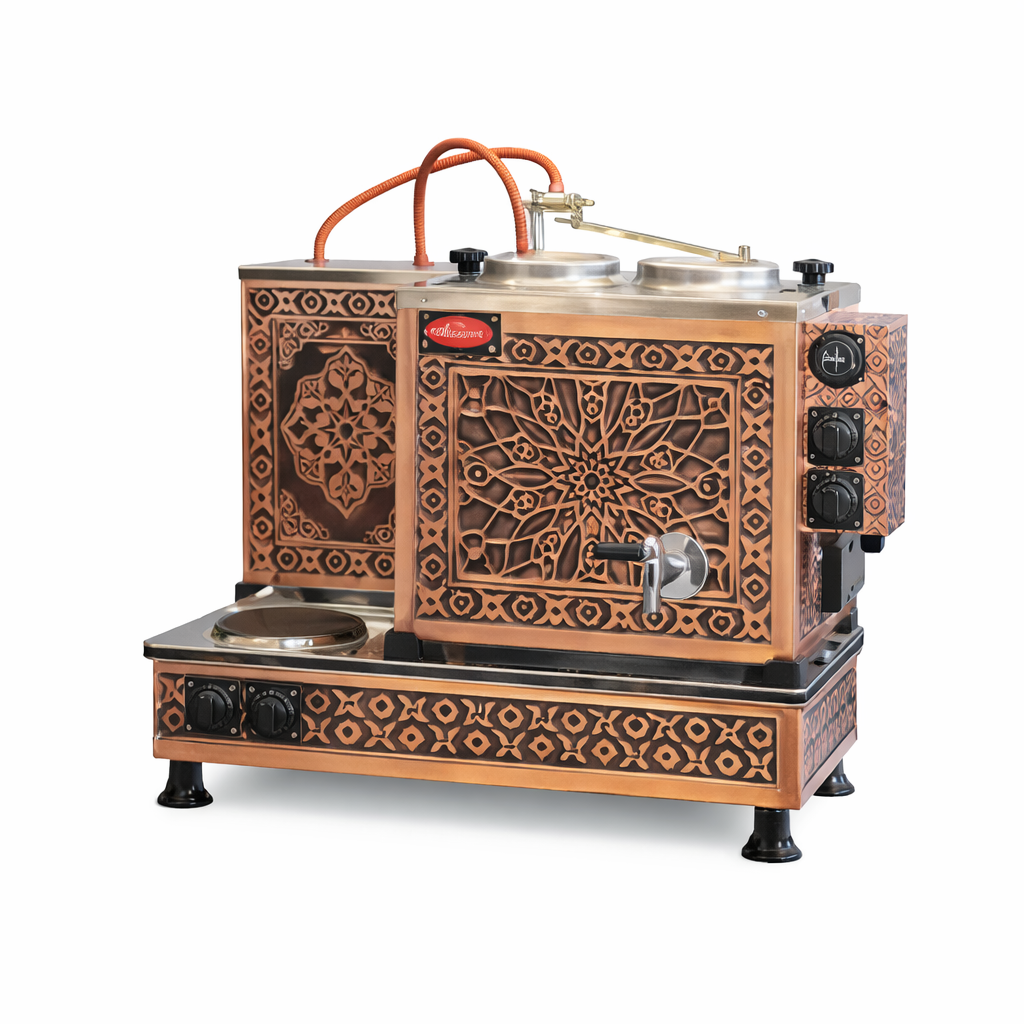 2 Demlikli Bakır Kahveci Ocağı Elektrikli Pleytli