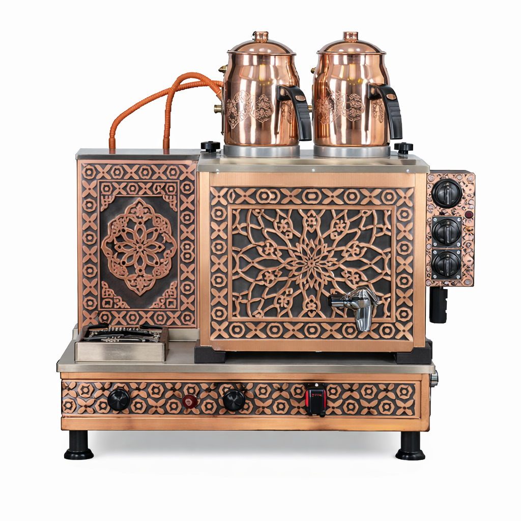 2 Demlikli Full Otomatik Bakır Çay Kazanı Doğalgaz&Elektrikli