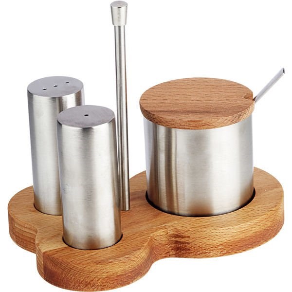 Biradlı 3'LÜ Tuzluk Baharatlık Takımı Standlı 16x11CM Mat-Sosluk, Reçellik ve Şişeler - Demasan
