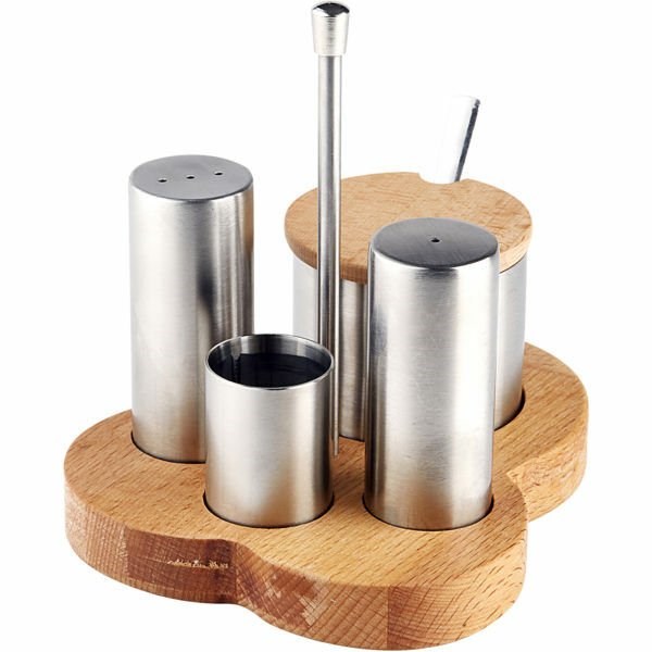 Biradlı 4'LÜ Tuzluk Baharatlık Takımı Standlı 15x12,5CM Mat-Sosluk, Reçellik ve Şişeler - Demasan
