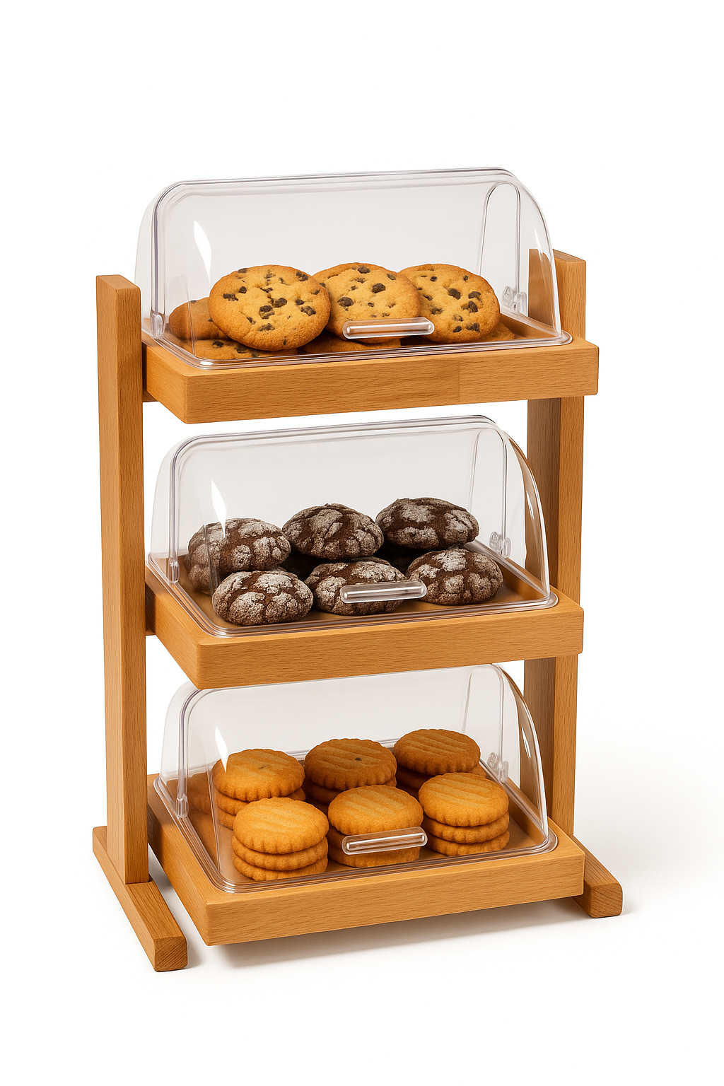 Biradlı Üç Katlı Rolltop Teşhir Standı (42x29x72 cm)-Sunum Standları ve Yükselticiler - Demasan
