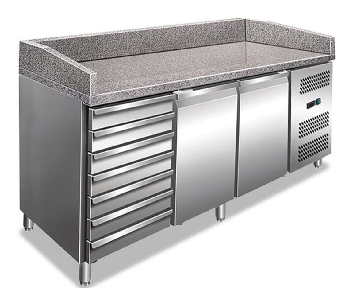 Coldera 2 Kapı 6 Çekmeceli Granit Tablalı 88 Cm Derinlikli Pizza Hazırlık Buzdolabı PT.20288.01.6S (SS430)-PİZZA HAZIRLIK DOLAPLARI - Demasan
