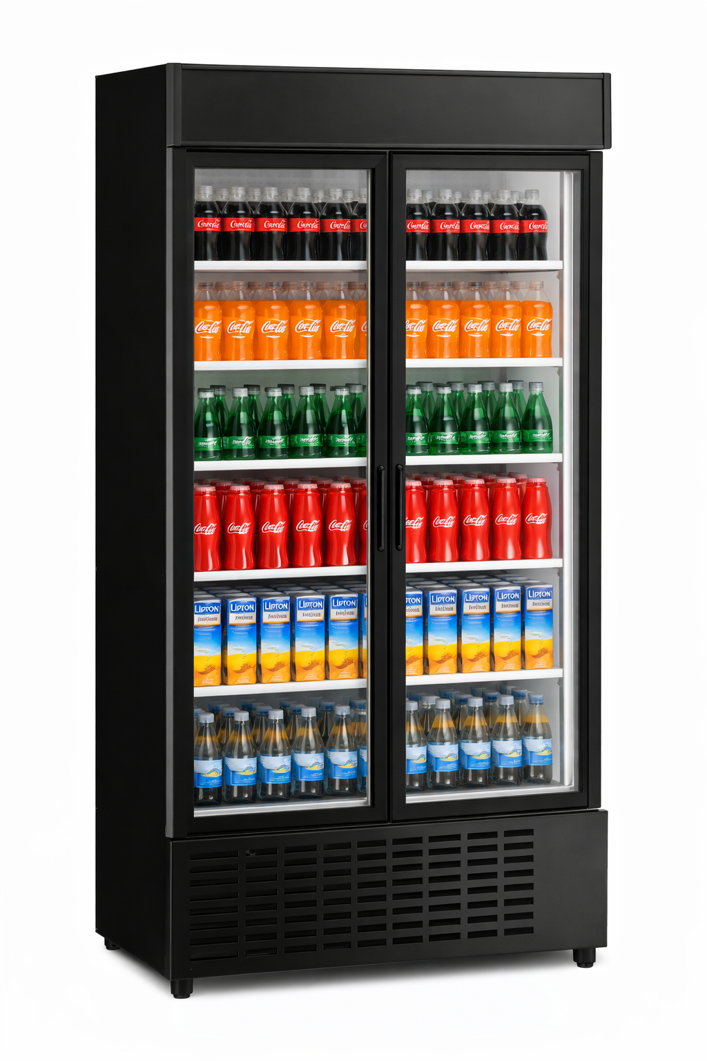 İki Kapılı Kanopili Çarpma Kapı Dik Tip Şişe Soğutucu - Siyah