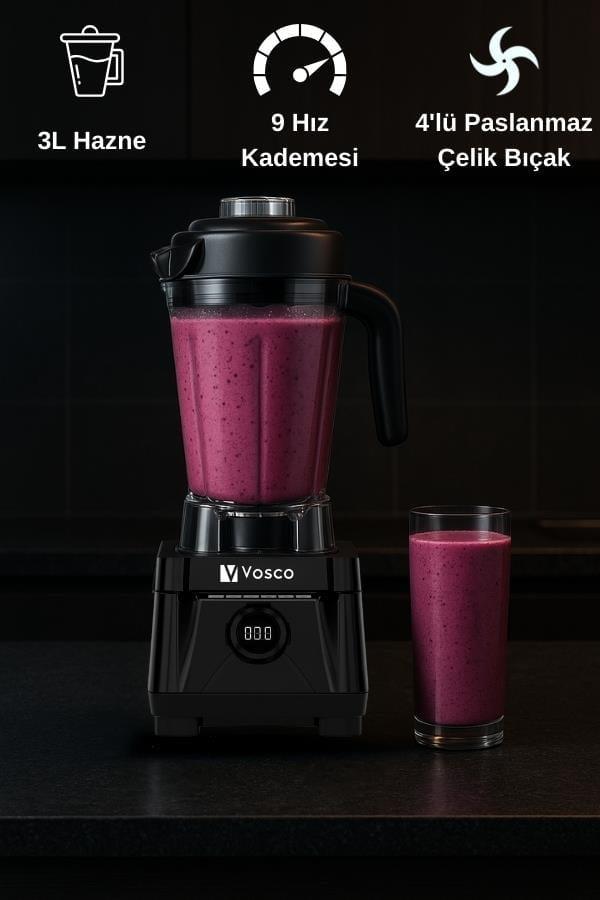 İndirim Vosco 3 Lt Dijital Bar Blender Pro Siyah