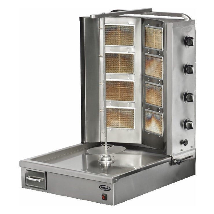 Pimak DO1/M077-4V Gazlı Döner Ocağı, V Tipi, Alttan Motorlu, 4+4 Radyanlı, 72x90x110 cm-ALTTAN MOTORLU DÖNER OCAKLARI  - Demasan
