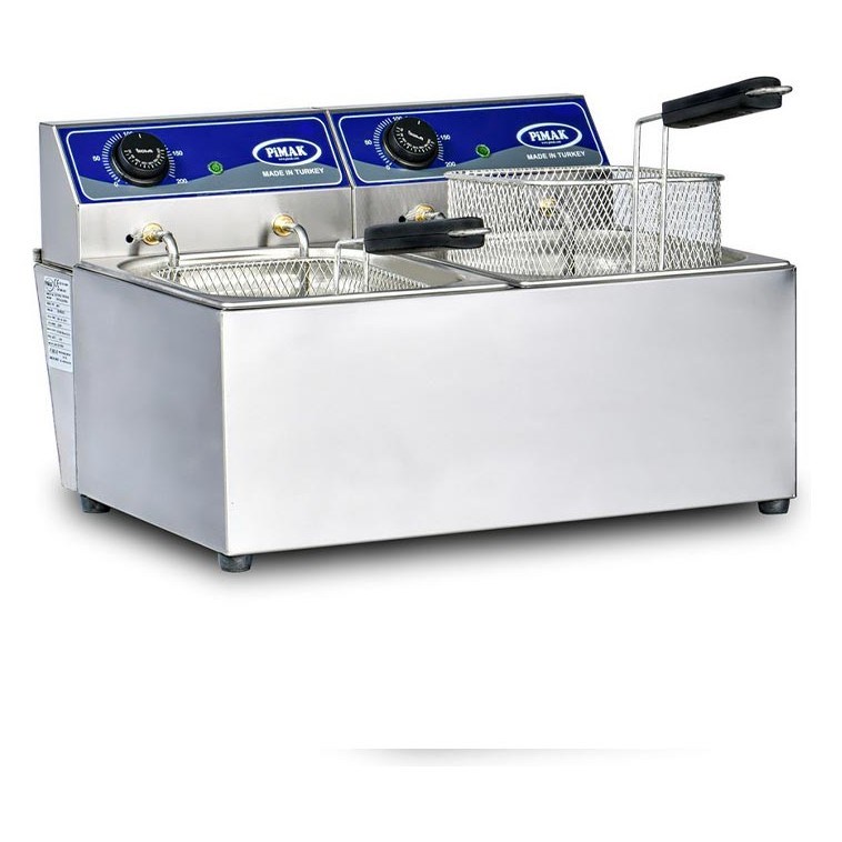 Pimak M060-1 Elektrikli Ekonomik Fritöz, 8+8 Lt, 65x45,5x33,5 cm-ELEKTRİKLİ FRİTÖZLER - Demasan
