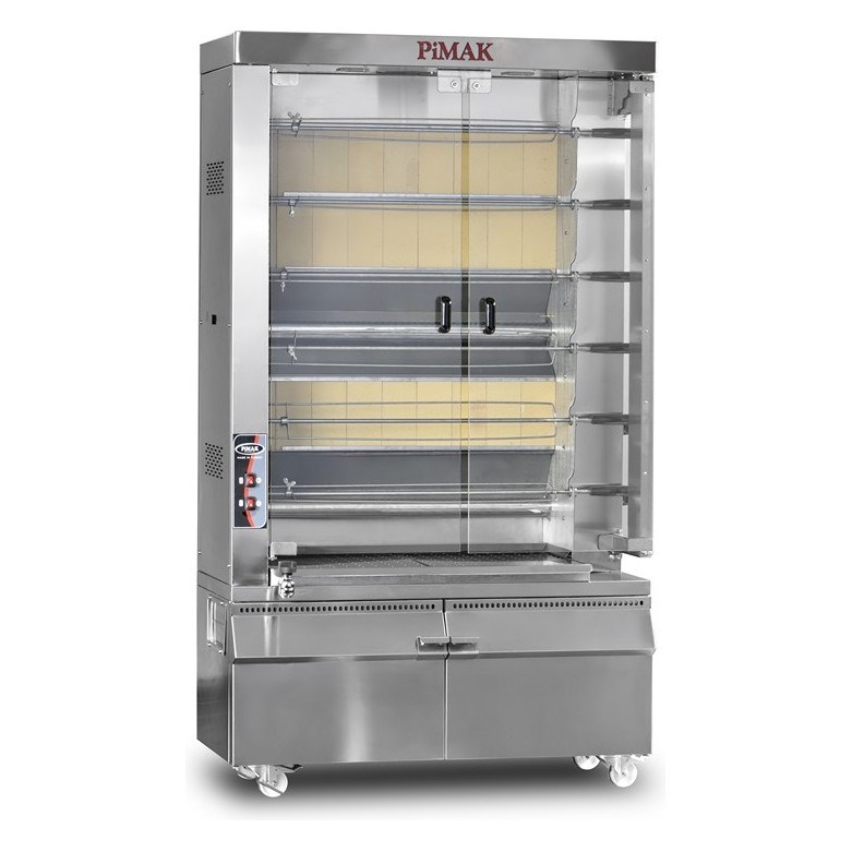 Pimak PI6/M16KB Gazlı Kollu Piliç Çevirme Makinesi, 6 Şiş / 30 Piliç, 115x60x180 cm-PİLİÇ ÇEVİRME MAKİNALARI - Demasan
