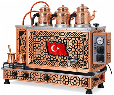 3 Demlikli Bakır Çay Kazanı 35 Lt – Elektrikli ve Gazlı Full Otomatik