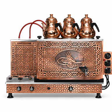 3 Demlikli Bakır Çay Kazanı – Endüstriyel Çay Ocağı – Elektrikli / Gazlı