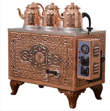 3 Demlikli Bakır Çay Kazanı (Elektrikli)