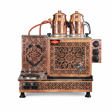 2 Demlikli Bakır Kahveci Ocağı Elektrikli Pleytli