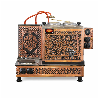 2 Demlikli Bakır Kahveci Ocağı Elektrikli Pleytli
