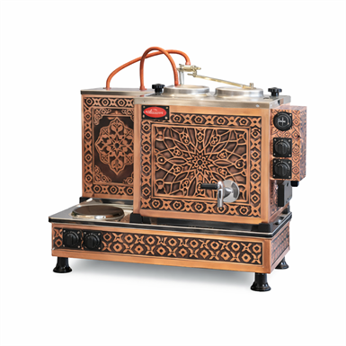 2 Demlikli Bakır Kahveci Ocağı Elektrikli Pleytli