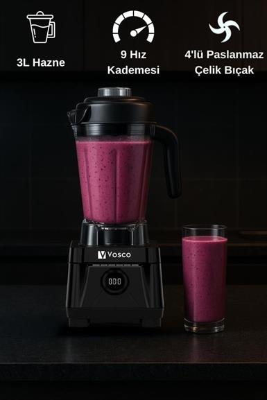 İndirim Vosco 3 Lt Dijital Bar Blender Pro Siyah