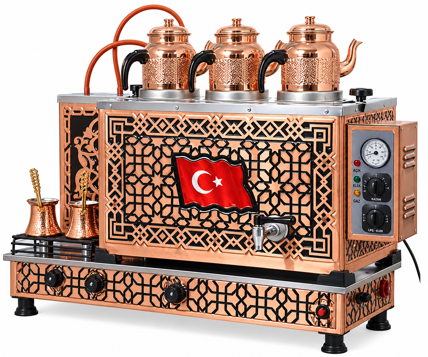 3 Demlikli Bakır Çay Kazanı 35 Lt – Elektrikli ve Gazlı Full Otomatik-ÇAY MAKİNELERİ VE ÇAY KAZANLARI - Demasan
