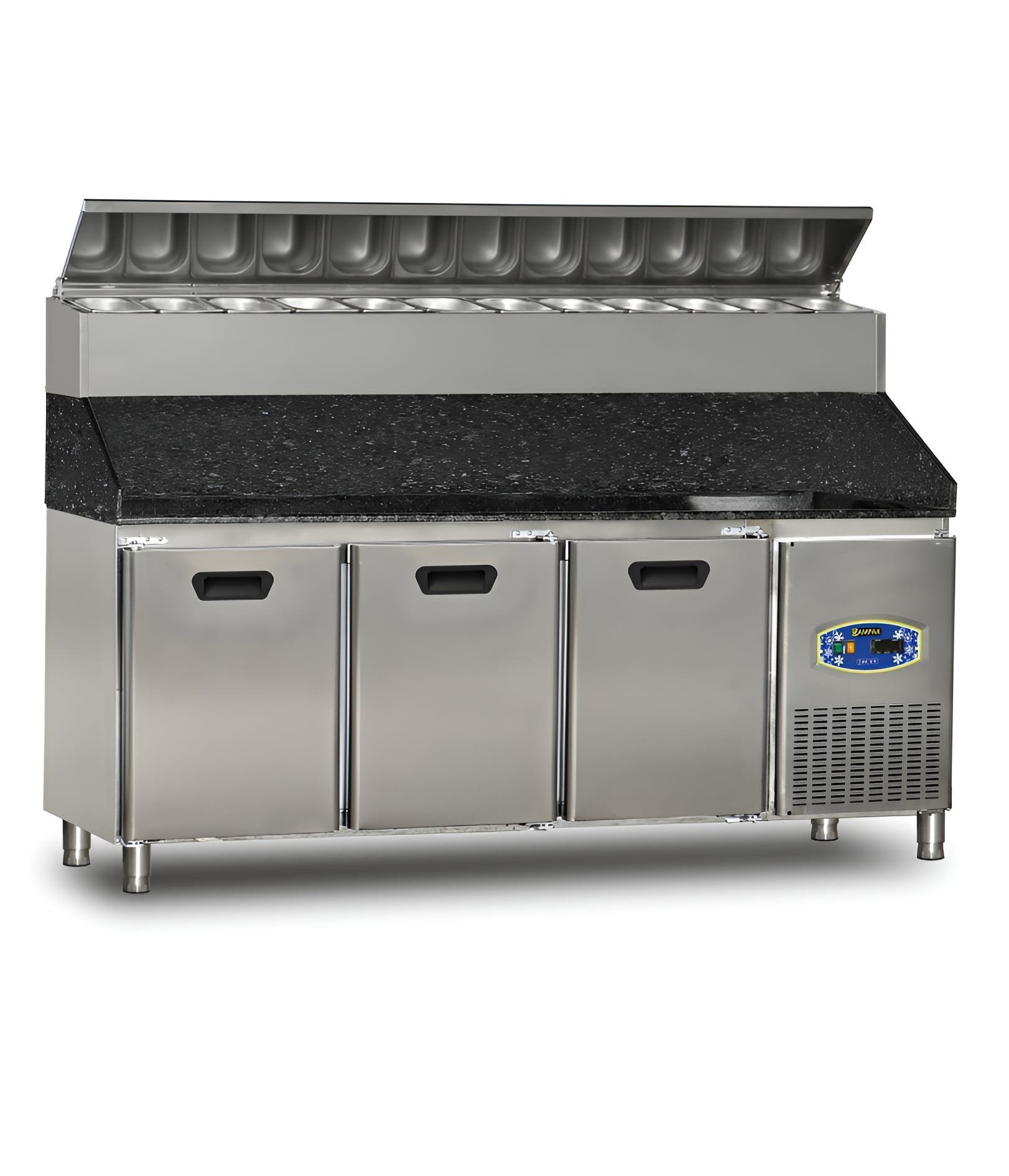 Granit Tablalı Pizza Hazırlık Buzdolabı Yüksek Model Üç Kapılı