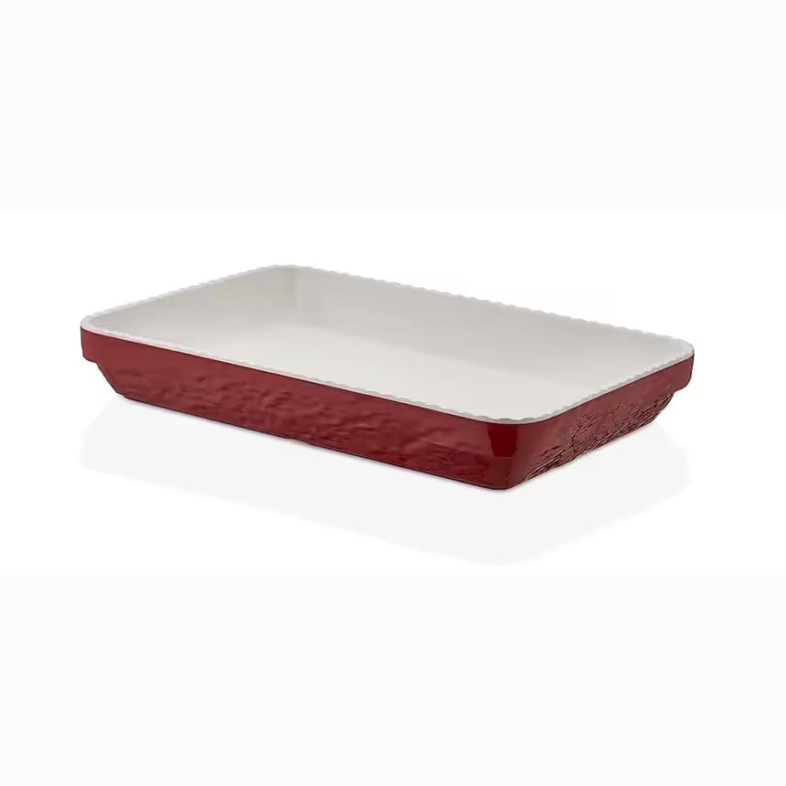 Gastro Boutique Bicolor Olie Platter 35,6x24 cm - Krem Beyaz - Kırmızı-Sunum Tabakları ve Kaseler - Demasan
