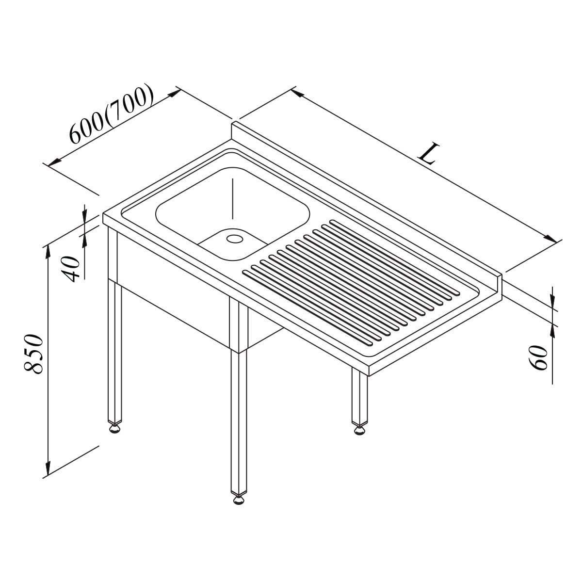 Öztiryakiler Bulasık Makinası Üstü Evyelı Tezgah 1G/1D Sağ Demonte 120x70-Evyeli Çalışma Tezgahları - Demasan
