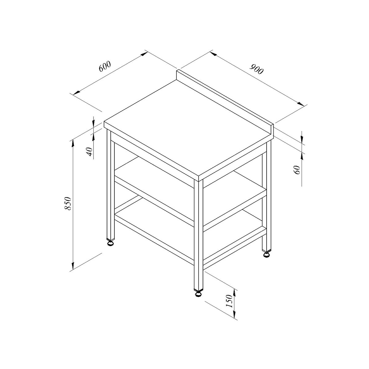 Öztiryakiler Çalışma Tezgah Ara Raflı Sırtlı 90x60-Standard Work Table - Demasan
