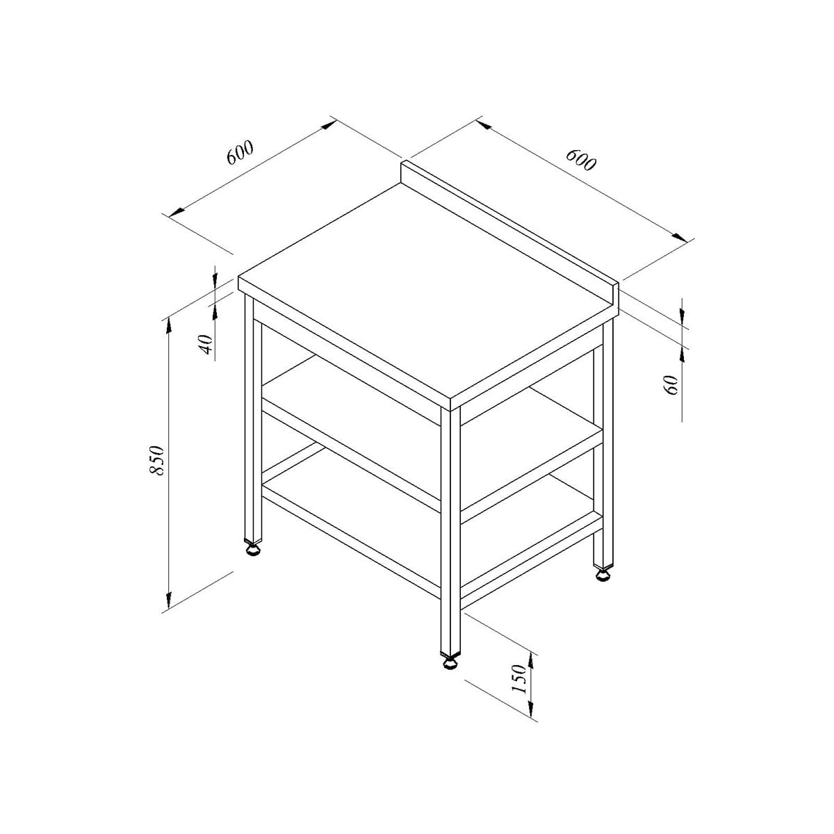 Öztiryakiler Çalışma Tezgah Ara Raflı Sırtlı 60x60-Standard Work Table - Demasan

