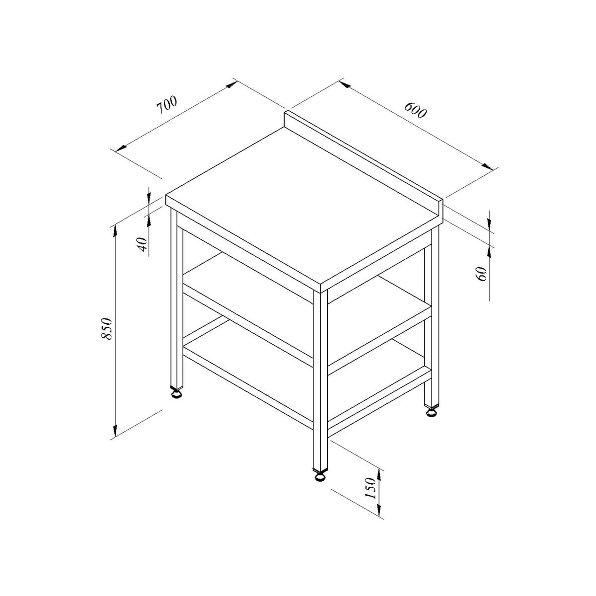 Öztiryakiler Çalışma Tezgah Ara Raflı Sırtlı 60x70-Standard Work Table - Demasan
