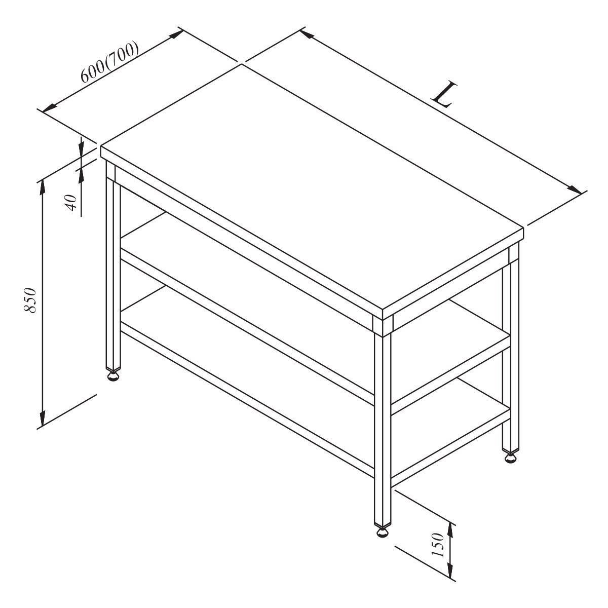 Öztiryakiler Çalışma Tezgah Ara Raflı Sırtsız 160x60-Standard Work Table - Demasan

