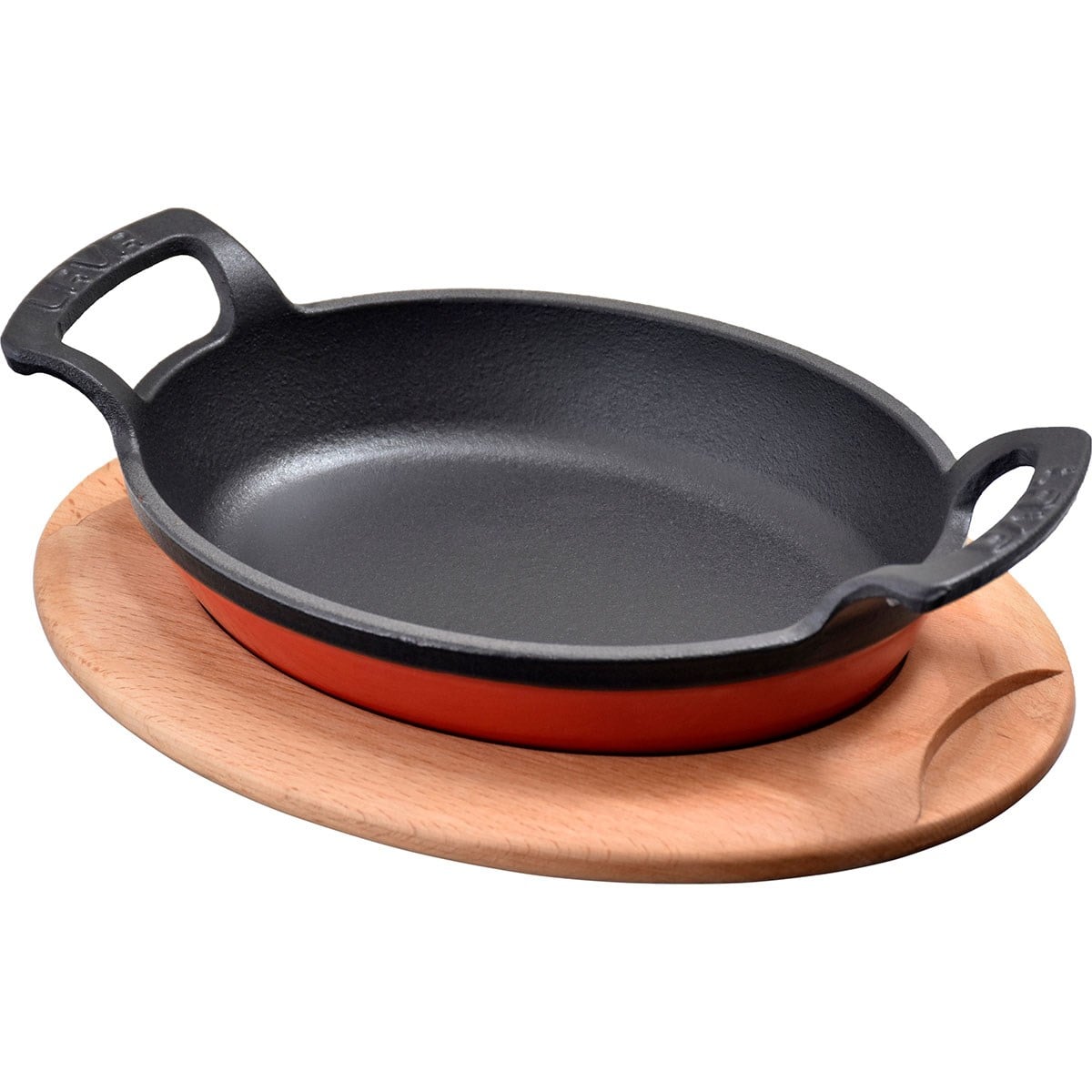 Öztiryakiler Lava Oval Kulplu Tava ve Ahşap Altlıklı. Ölçü 19x14cm. - Kırmızı Lv O Tv 1914 Shn Ah 220 Be R-TENCERELER - Demasan
