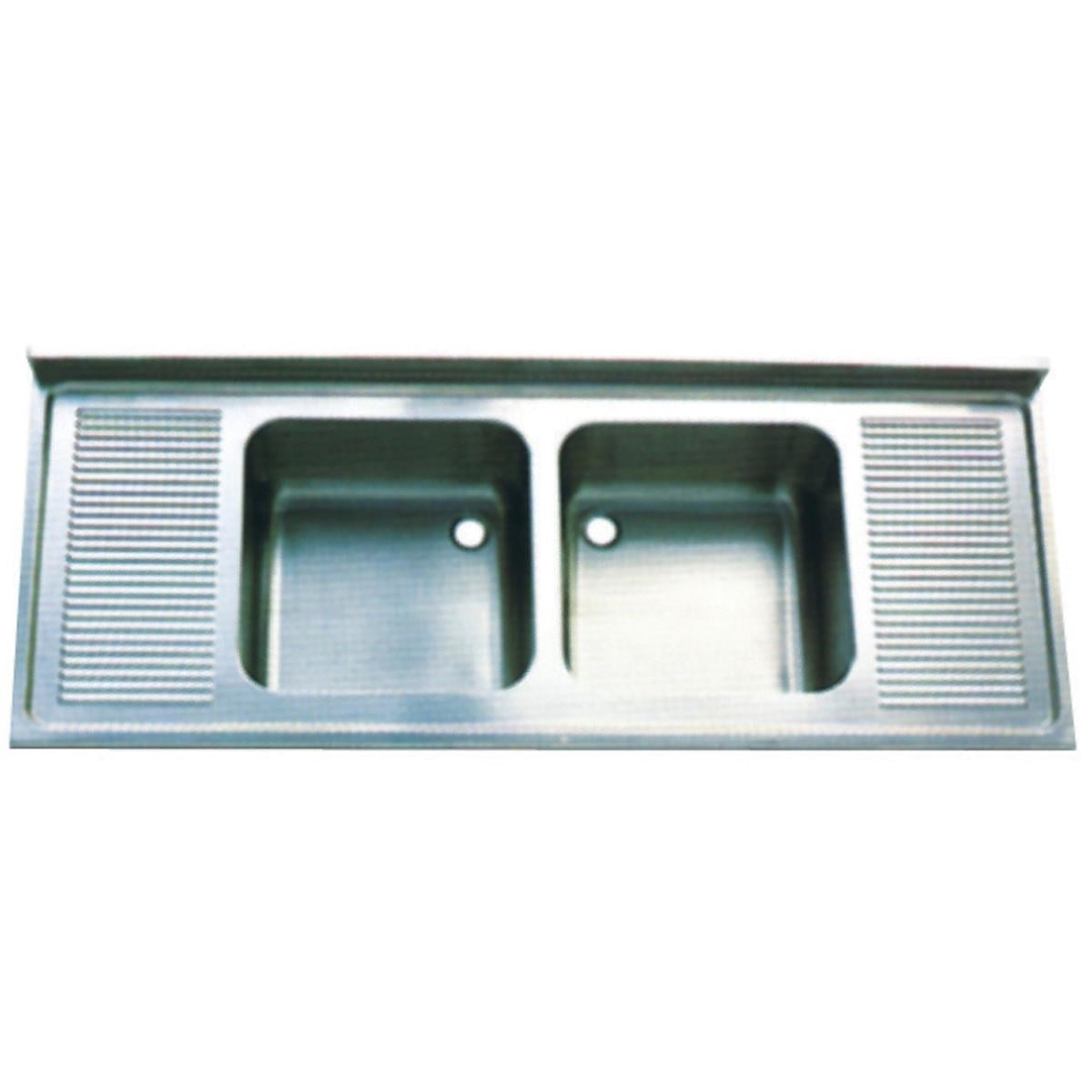 Öztiryakiler Tablalı Evye 240x60 Çift Göz Çift Damlalıklı 50x40x25 Gözlü 1,00 mm-Evye Tablaları ve Kazan Yıkama Evyeleri - Demasan
