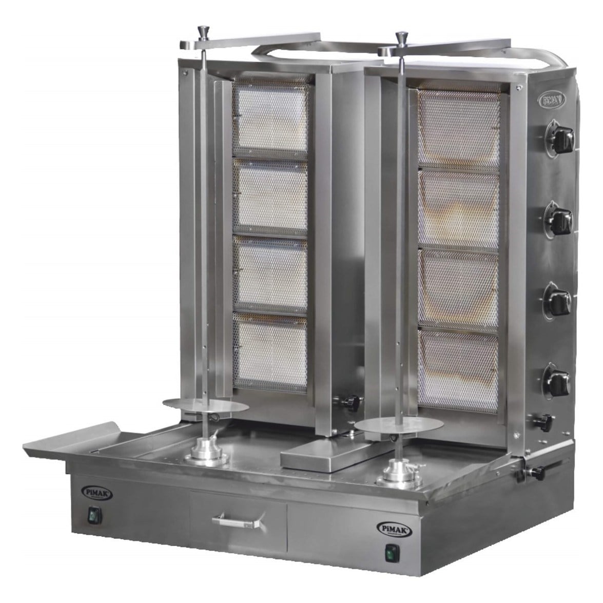 Pimak DO1/M77-4+4 Gazlı Çiftli Döner Ocağı, Alttan Motorlu, 4+4 Radyanlı, 85x90x110 cm-ALTTAN MOTORLU DÖNER OCAKLARI  - Demasan
