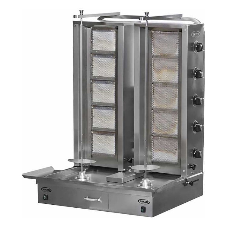 Pimak DO2/M77-5+5 Gazlı Çiftli Döner Ocağı, Alttan Motorlu, 5+5 Radyanlı, 85x90x125 cm-ALTTAN MOTORLU DÖNER OCAKLARI  - Demasan
