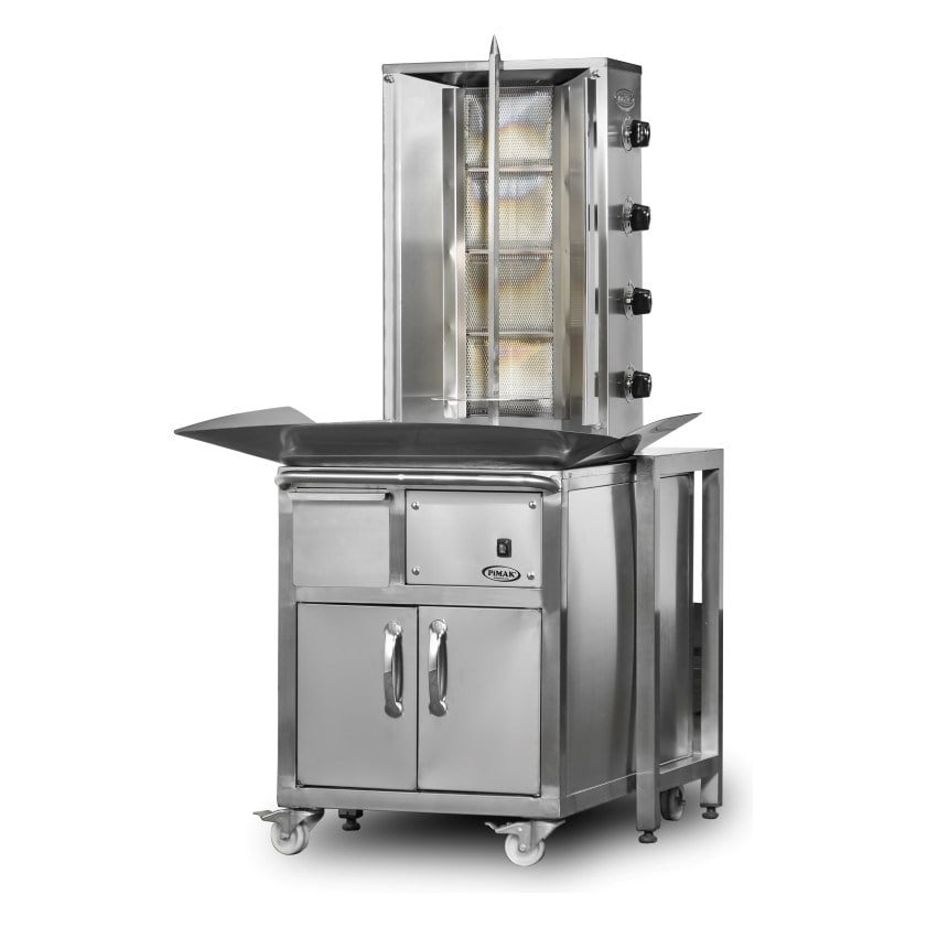 Pimak DO7/M077-X4 Gazlı Arabalı Döner Ocağı, Alttan Motorlu, 4 Radyanlı, 70x80x165 cm-ALTTAN MOTORLU DÖNER OCAKLARI  - Demasan
