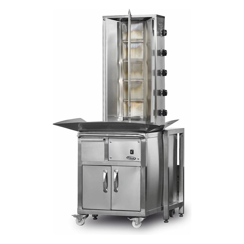 Pimak DO8/M077-X5 Gazlı Arabalı Döner Ocağı, Alttan Motorlu, 5 Radyanlı, 70x80x180 cm-ALTTAN MOTORLU DÖNER OCAKLARI  - Demasan

