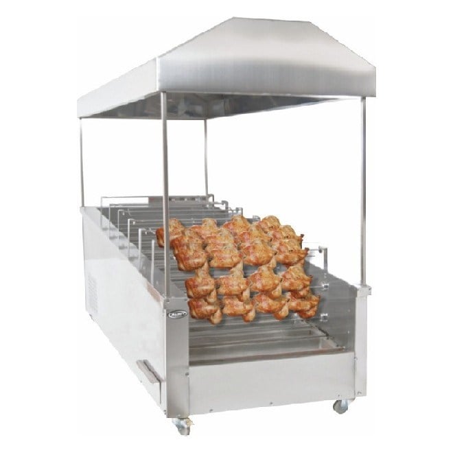 Pimak KM012-6 Kömürlü Yatay Tip Piliç Çevirme Makinesi, Davlumbazlı, 6+6 Şiş / 30+30 Piliç, 217x105x90/70 cm-Chicken Rotisseries and Horizantal Kebab Machine - Demasan
