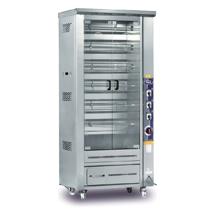 Pimak M010-DE Elektrikli Dik Tip Piliç Çevirme Makinesi, 6 Şiş / 24 Piliç, 90x60x190 cm-PİLİÇ ÇEVİRME MAKİNALARI - Demasan
