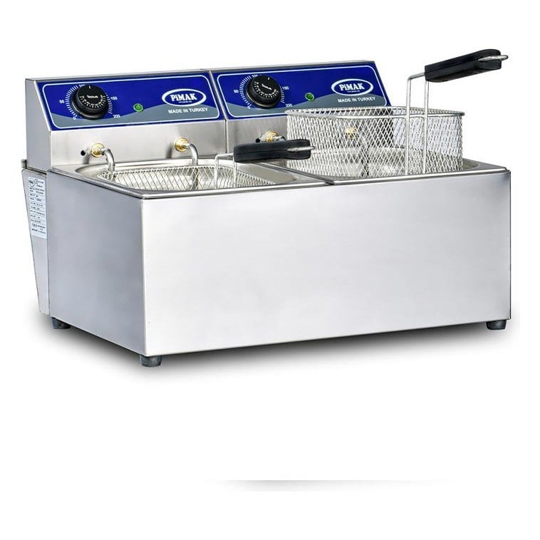 Pimak M060-1 Elektrikli Ekonomik Fritöz, 8+8 Lt, 65x45,5x33,5 cm-ELEKTRİKLİ FRİTÖZLER - Demasan

