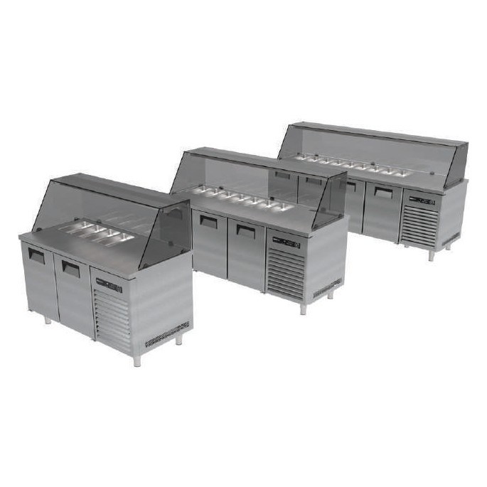 Portabianco ASBHDG-4N70E Soğuk Servis Buzdolabı, Camlı, GN Havuzu Açık, 4 Kapılı, 233x70x85/130 cm, AISI 430-SOĞUK MEZE & KEBAP DOLAPLARI  - Demasan
