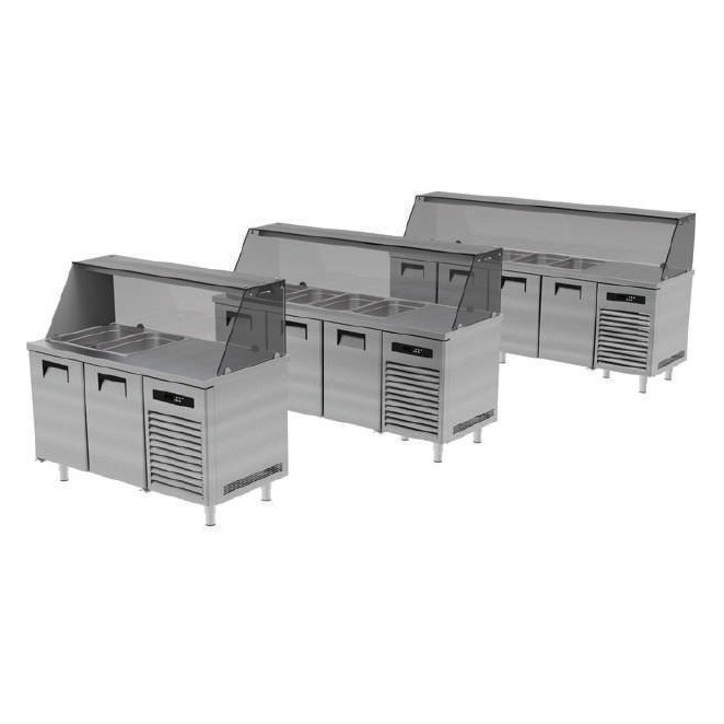 Portabianco ASBHG-4N70E Soğuk Servis Buzdolabı, Camlı, GN Havuzu Açık, 4 Kapılı, 233x60x85/130 cm, AISI 430-SOĞUK MEZE & KEBAP DOLAPLARI  - Demasan
