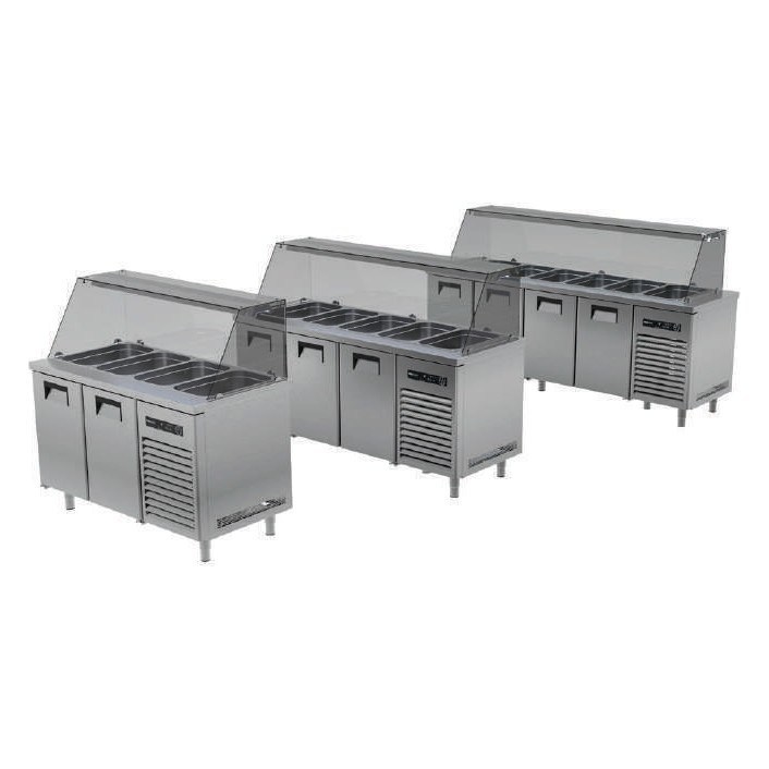 Portabianco SBHG-2N70 Soğuk Servis Buzdolabı, Camlı, GN Havuzu Kapalı, 2 Kapılı, 140x70x85/130 cm, AISI 304-SOĞUK MEZE & KEBAP DOLAPLARI  - Demasan
