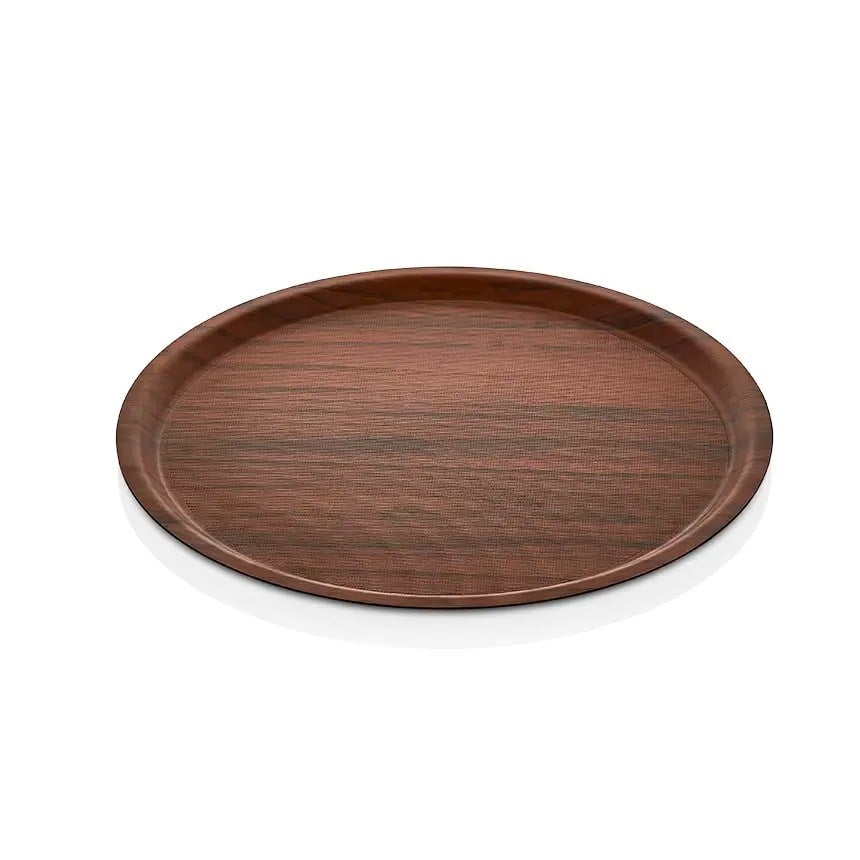 Thermoset Lamine Kaymaz Yuvarlak Tepsi Ceviz Ø 43 cm-Kırılmaz Sürahi ve Tepsiler - Demasan
