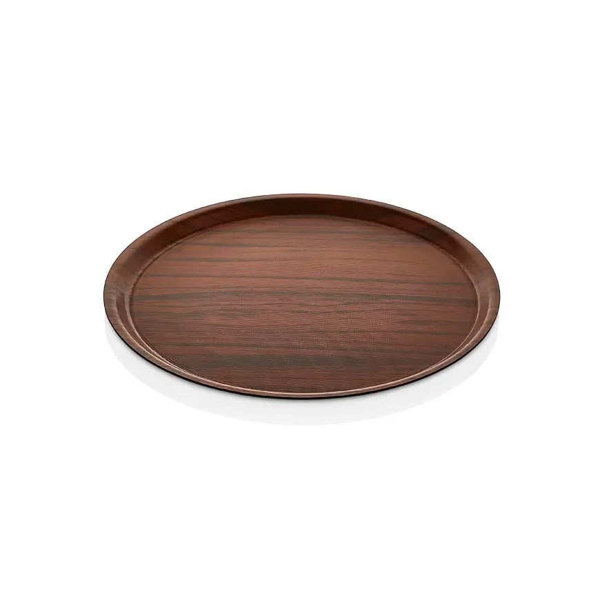 Thermoset Lamine Kaymaz Yuvarlak Tepsi Ceviz Ø 38 cm-Kırılmaz Sürahi ve Tepsiler - Demasan
