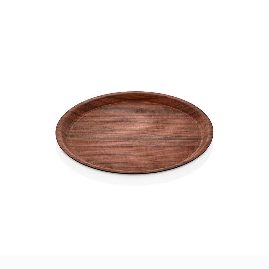 Thermoset Lamine Kaymaz Yuvarlak Tepsi Ceviz Ø 33 cm-Kırılmaz Sürahi ve Tepsiler - Demasan
