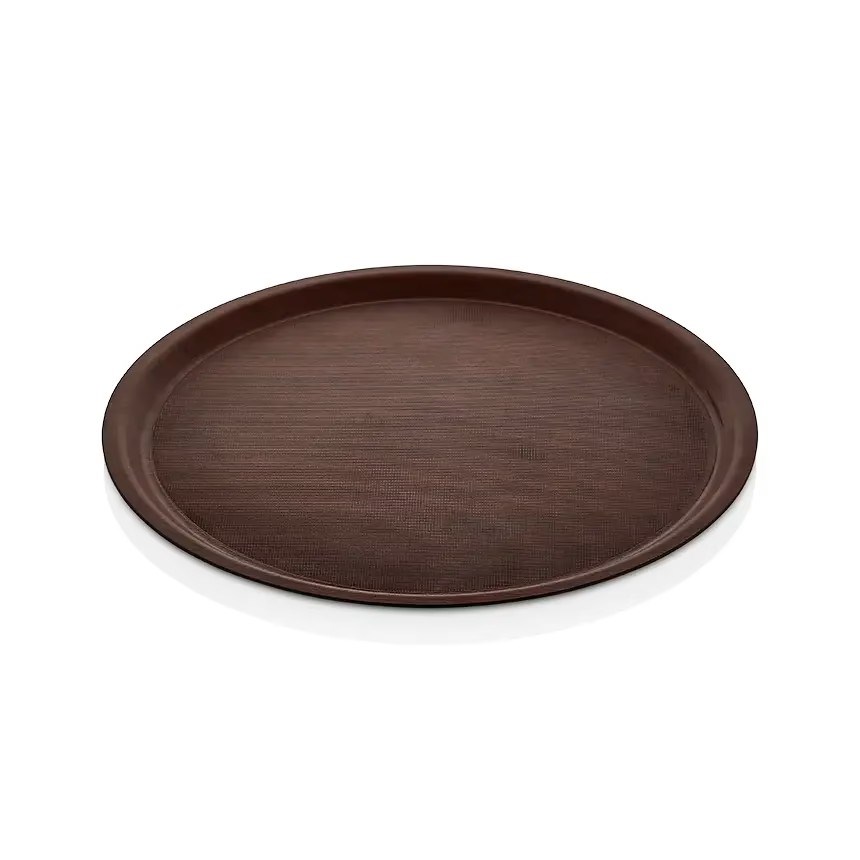 Thermoset Lamine Kaymaz Yuvarlak Tepsi Ceviz Ø 43 cm-Kırılmaz Sürahi ve Tepsiler - Demasan
