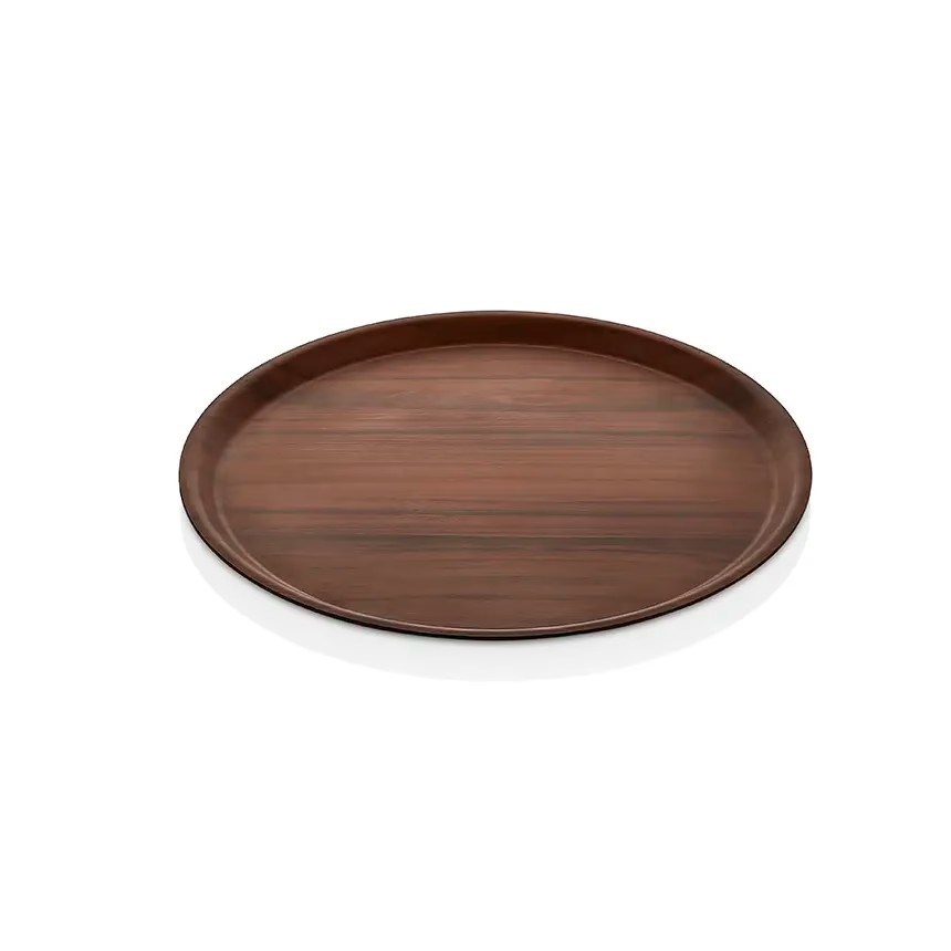 Thermoset Lamine Yuvarlak Tepsi Ceviz Ø 38 cm-Kırılmaz Sürahi ve Tepsiler - Demasan
