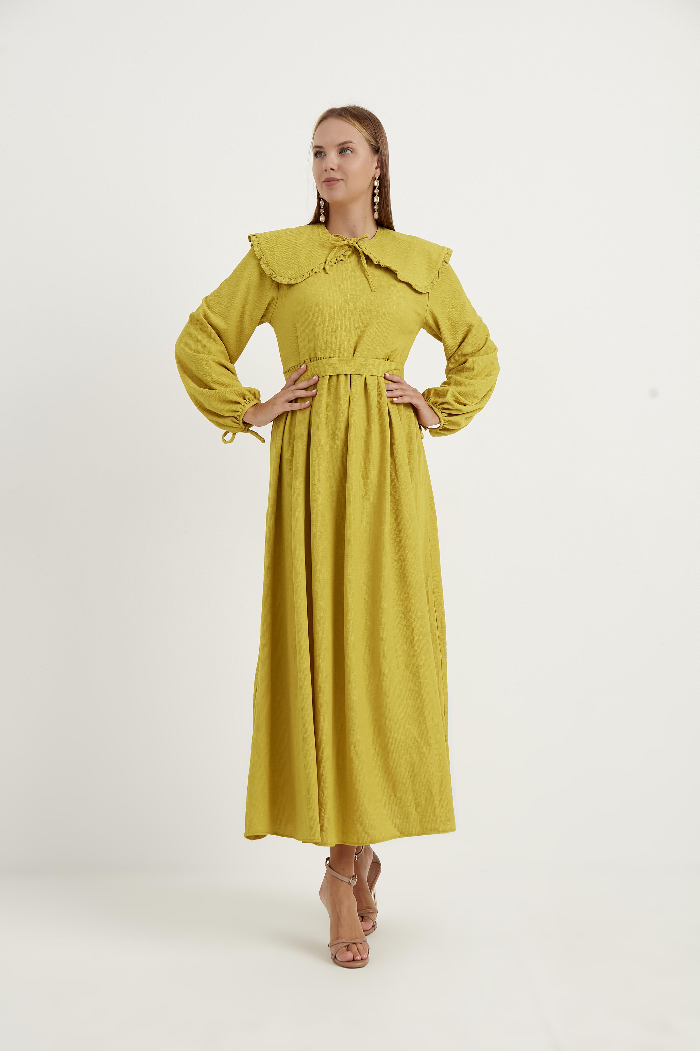 Geniş Yaka Elbise Yeşil