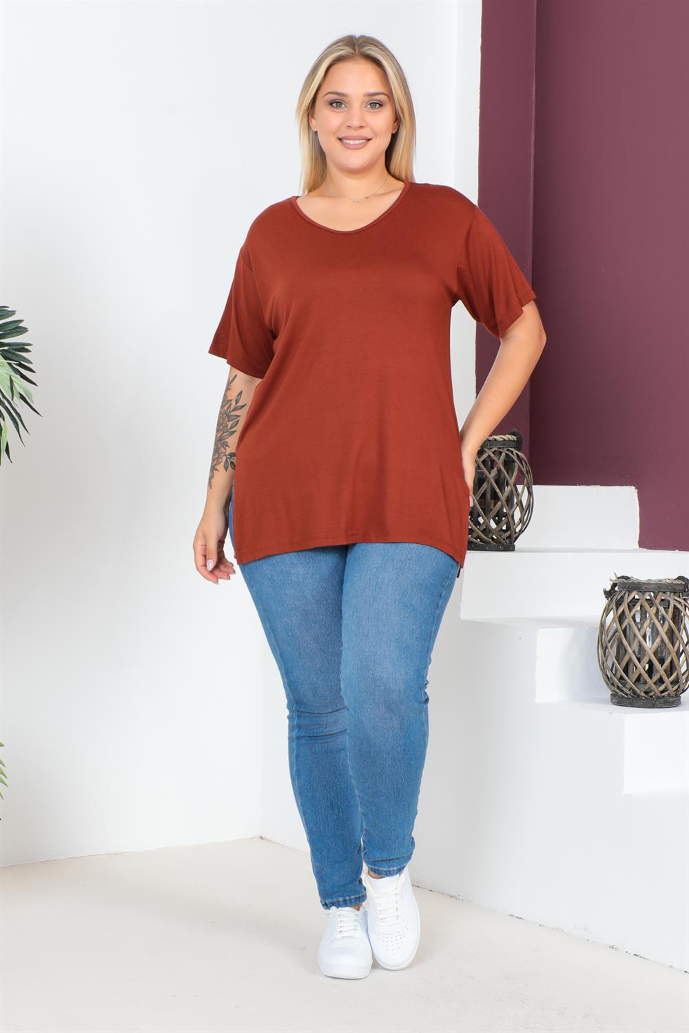 Tarçın Büyük Beden Penye Bluz  T-Shirt